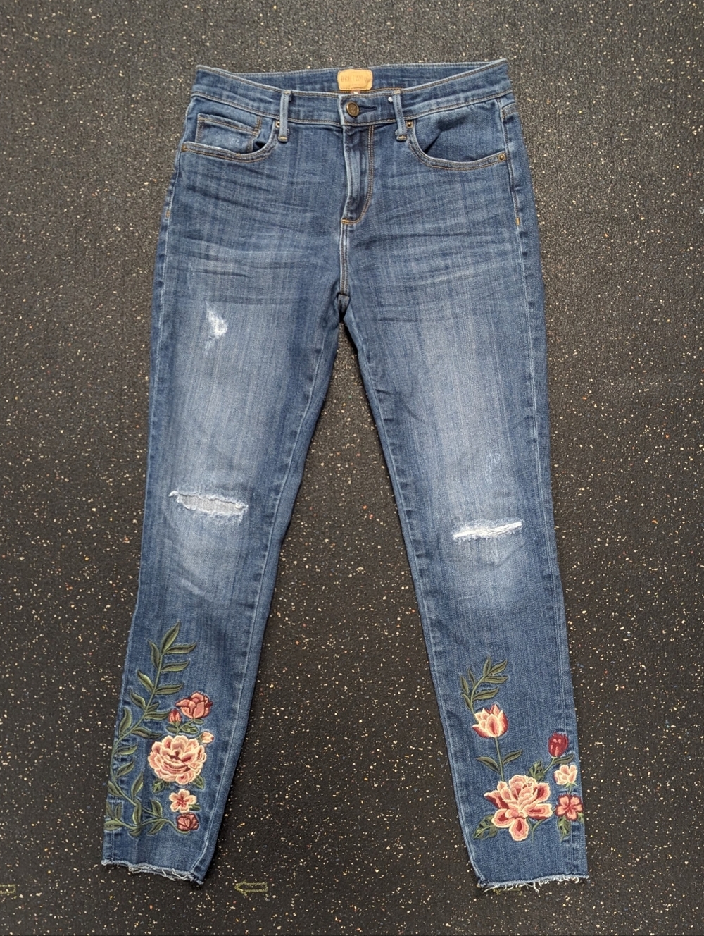 Driftwood Jackie Embroidered Jeans Skinny Distressed Sz 28 Floral